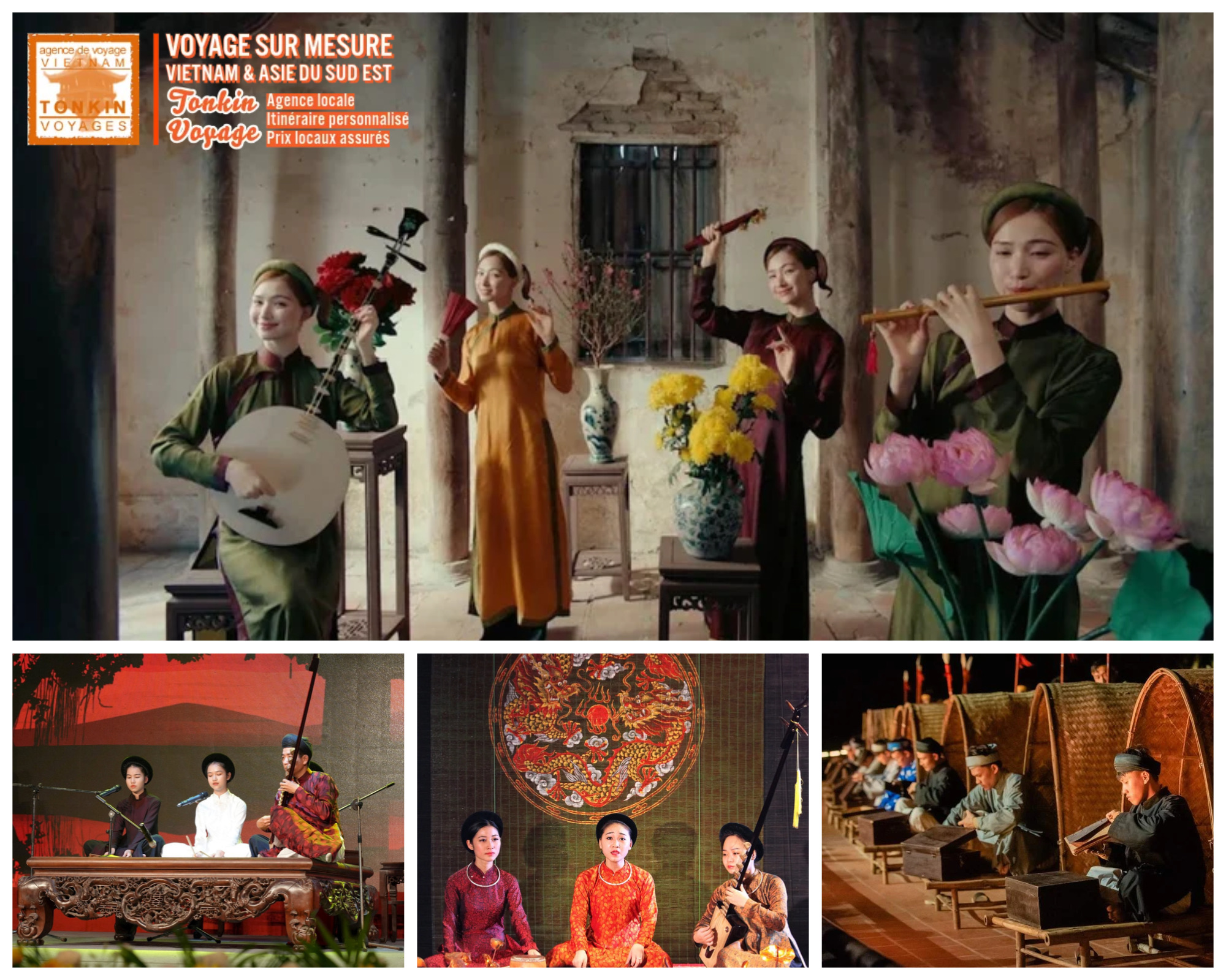 Du ca tr&ugrave; de Hano&iuml; aux musiques de Hu&eacute; et du M&eacute;kong, imaginez un voyage musical au Vietnam avec Tonkin Voyage, entre culture et rencontres.
